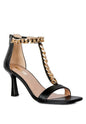 Real Gem Mid Heel Chain Detail T-strap Sandal