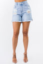 American Bazi High Waist Distressed Raw Hem Denim Shorts