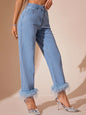 Plush Hem High Rise Straight Jeans