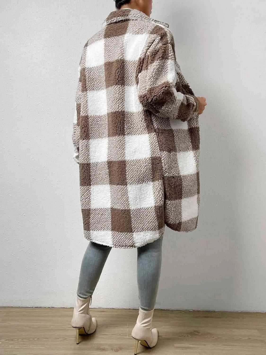 Plaid Collared Neck Button Down Coat - Image #2