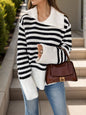 Striped Collared Neck Long Sleeve Sweater