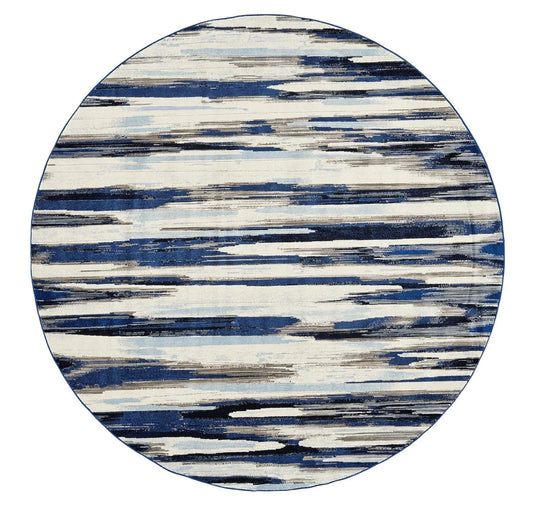 '9' Ivory Blue And Gray Round Abstract Distressed Stain Resistant Area Rug - Image #1