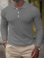 Men's solid-color button-down long-sleeve polo shirt