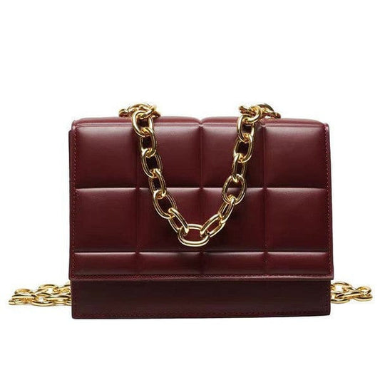 SQUARE QUILTED DESIGN CHAIN LINK HANDLE BAG