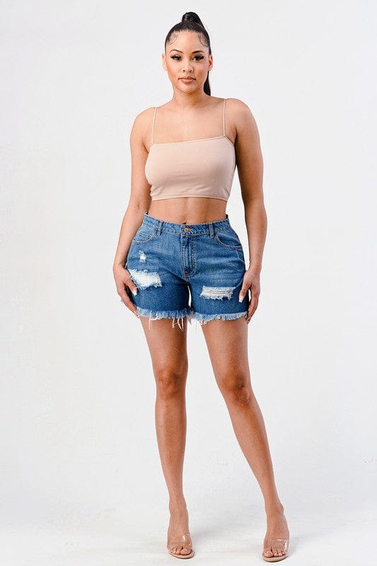 Side slid denim shorts