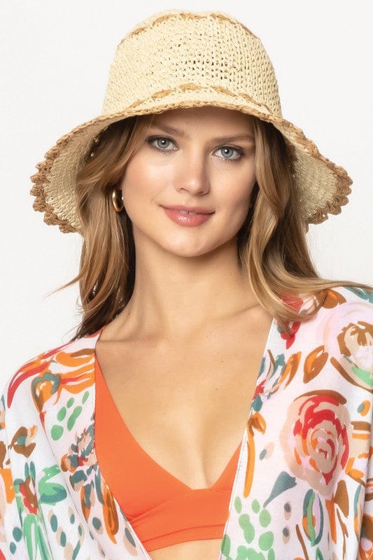 Color Trim Straw Bucket Hat