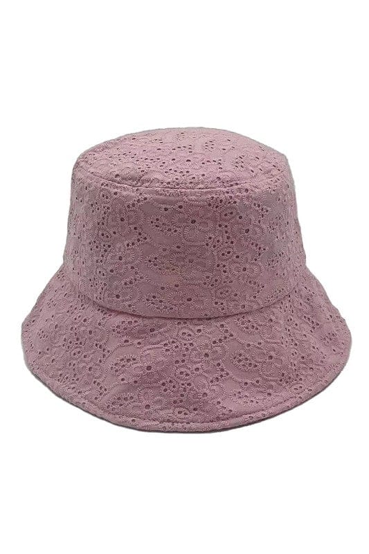 Solid Floral Eyelet Bucket Hat