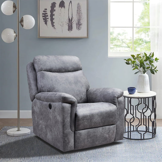 36.2" X 39.37" X 41.7" Grey Air Leather -  Power Recliner With Usb Port