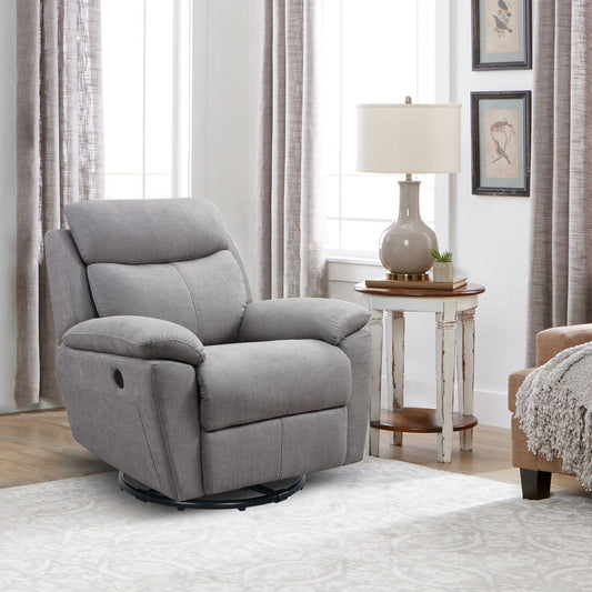 35.43" X 39.37" X 39.8" Light Grey Fabric Glider & Swivel Power Recliner With Usb Port