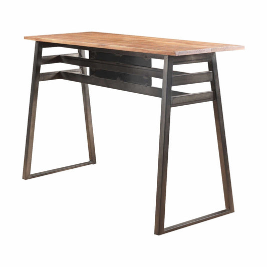 Sleek Natural Finish Rectanglular Top Bar Table With Gunmetal Finish Sled Base