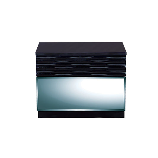 Modern Black Nightstand With Geometric Designed Panels  2 Drawers