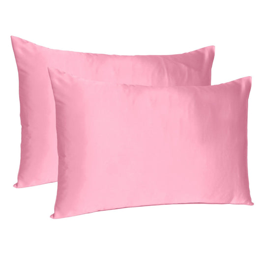 Pink Rose Dreamy Set Of 2 Silky Satin Queen Pillowcases