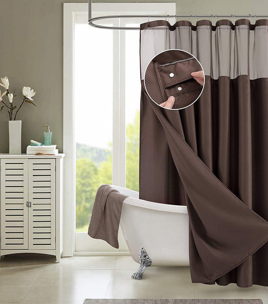 Brown Modern Grid Shower Curtain and Liner Set