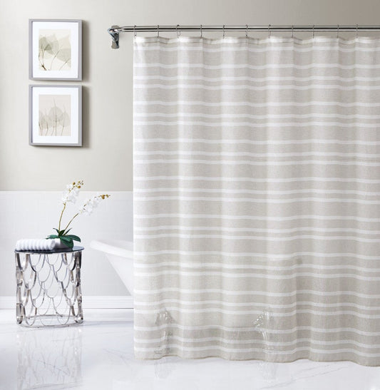 Taupe and White Striped Shower Curtain