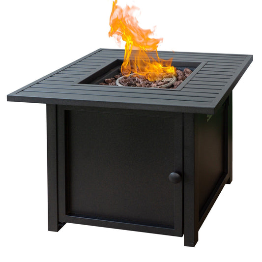 30" Brown Square Slat Top Fire Pit Table with Lid