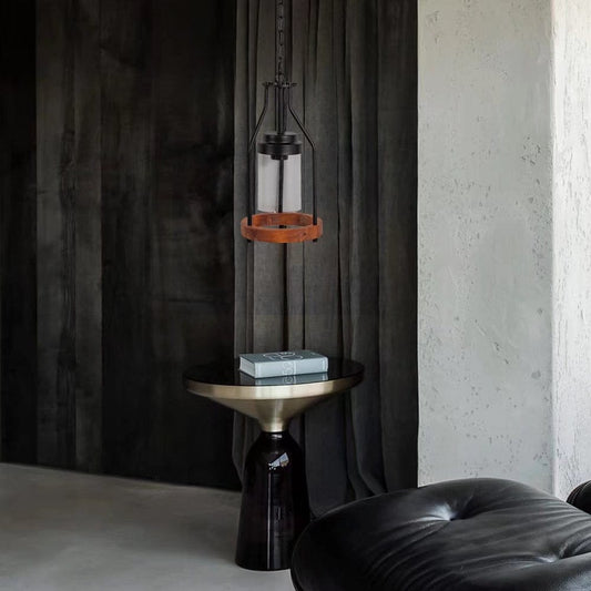 Brown Retro Metal And Wood Pendant Lamp