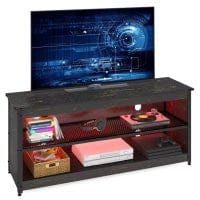 55" Black Manufactured Wood Open Shelving TV Stand With Bookcase