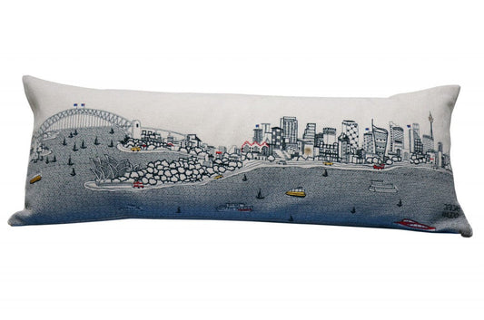 35" White Sydney Daylight Skyline Lumbar Decorative Pillow