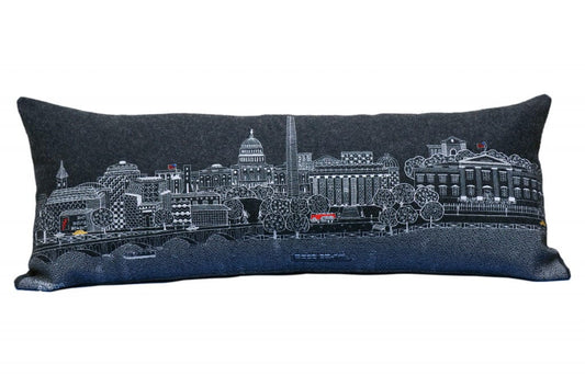 35" Black Washington DC Nighttime Skyline Lumbar Decorative Pillow