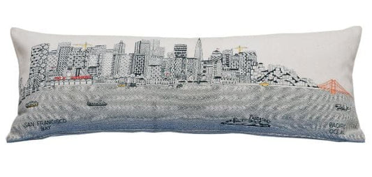 35" White San Francisco Daylight Skyline Lumbar Decorative Pillow