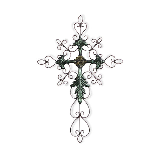 28" Green and Gold Metal Hanging Cross Wall Decor