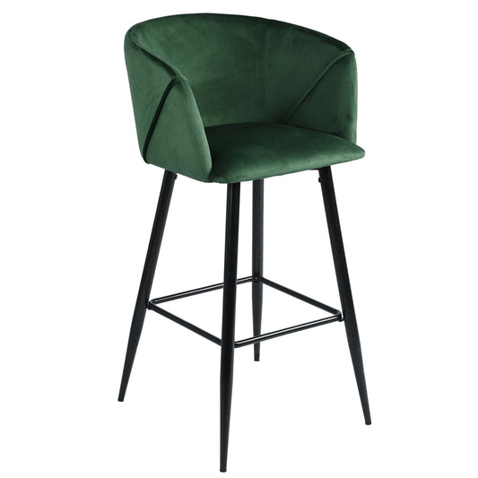 Set Of Two 41" Green Velvet And Steel Low Back Bar Height Chairs