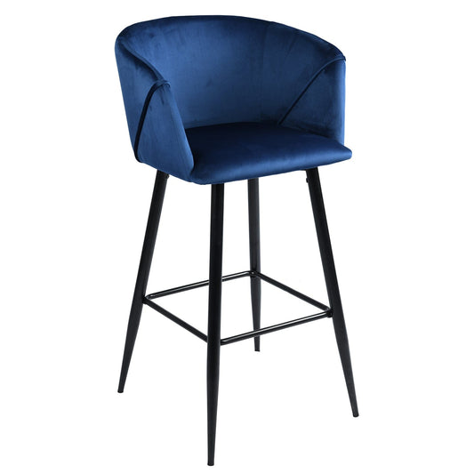 Set Of Two 41" Blue Velvet And Steel Low Back Bar Height Chairs