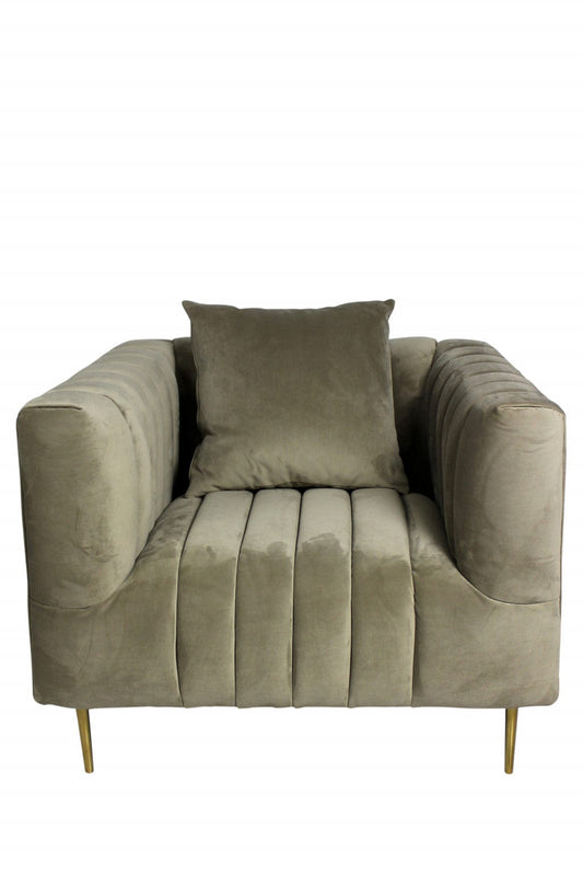 37" Beige Velvet And Gold Solid Color Lounge Chair