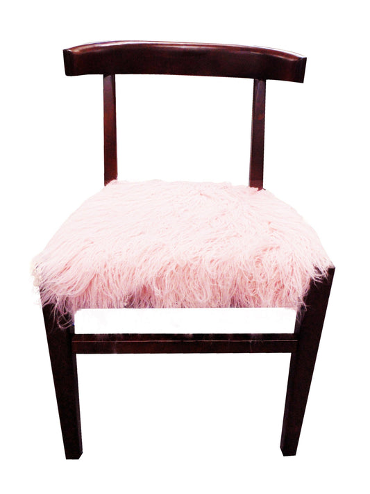 21" Blush Faux Fur And Dark Brown Solid Color Side Chair