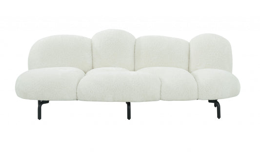 87" White Sherpa Bubble Cushion Sofa