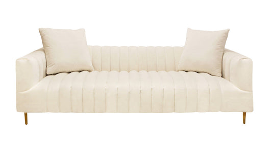 90" Ivory Channeled Velvet and Gold Standard Sofa