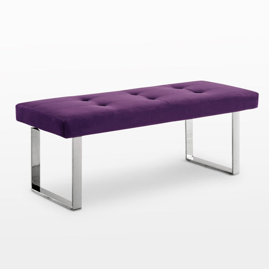 19" Purple Tufted Velvet and Chrome Upholstered Bench