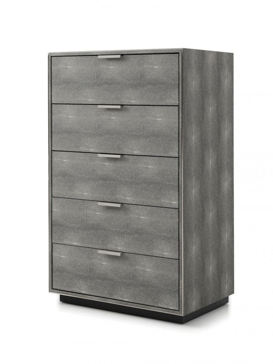 30" Grey Manufactured Wood + Solid Wood And Stainless Steel Five Drawer Standard Chest