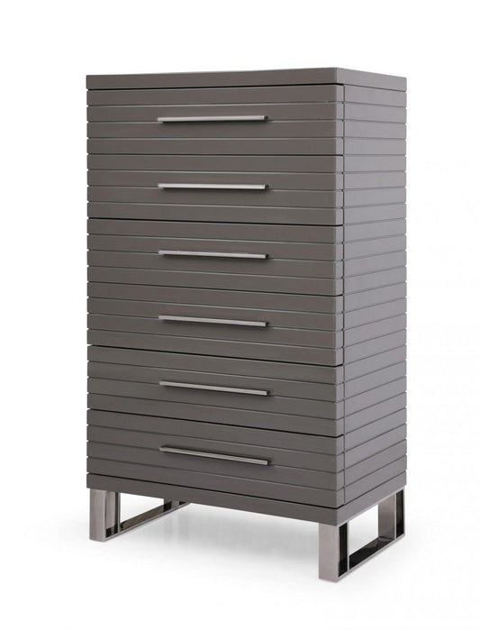 30" Grey Manufactured Wood + Solid Wood Stainless Steel Six Drawer Standard Chest