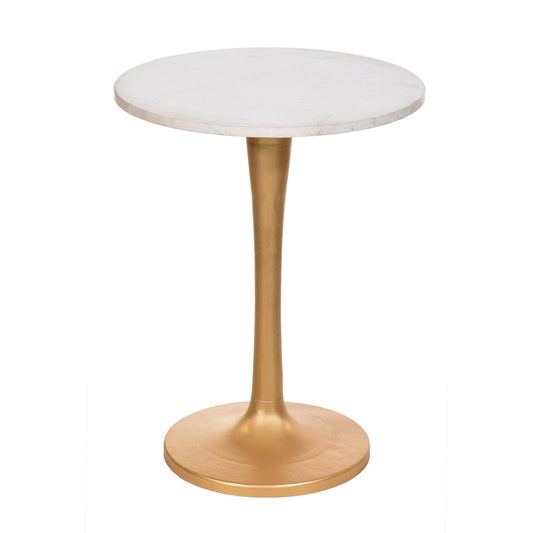 19" Gold And White Marble Round End Table