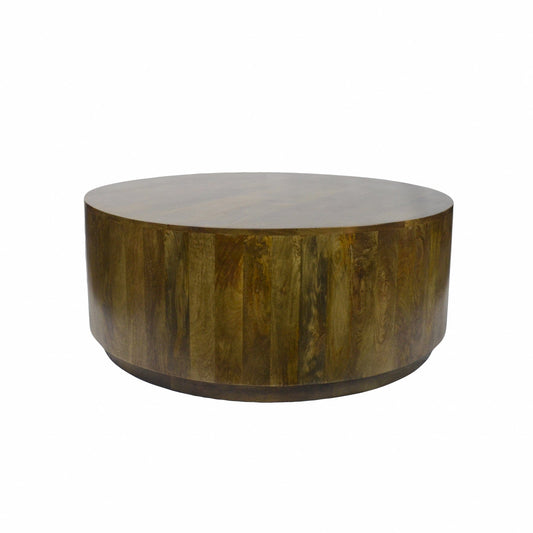 42" Rustic Brown Solid Wood Round Distressed Coffee Table