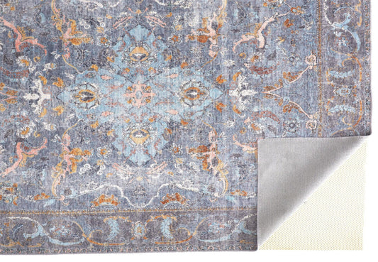 2' X 3' Blue Gray And Orange Floral Area Rug