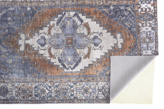 2' X 3' Blue Ivory And Brown Floral Area Rug