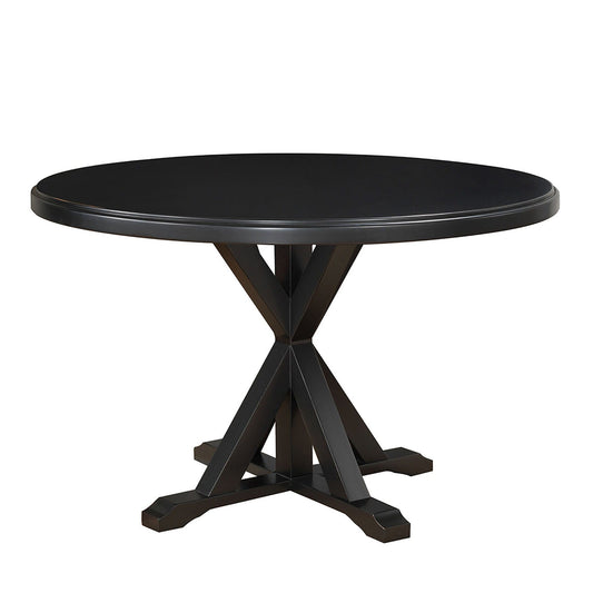 48" Antique Black Round X Pedestal Base Wood Dining Table