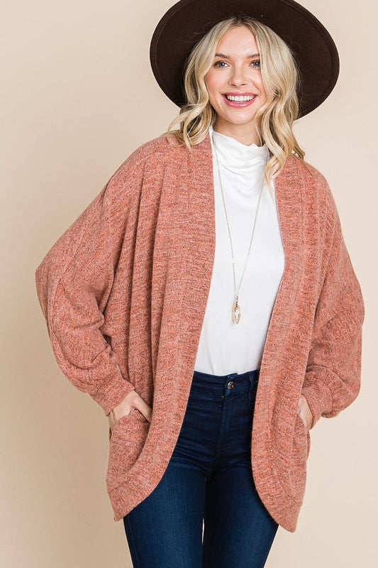 Two Tone Open Front Warm And Cozy Circle Cardigan With Side Pockets